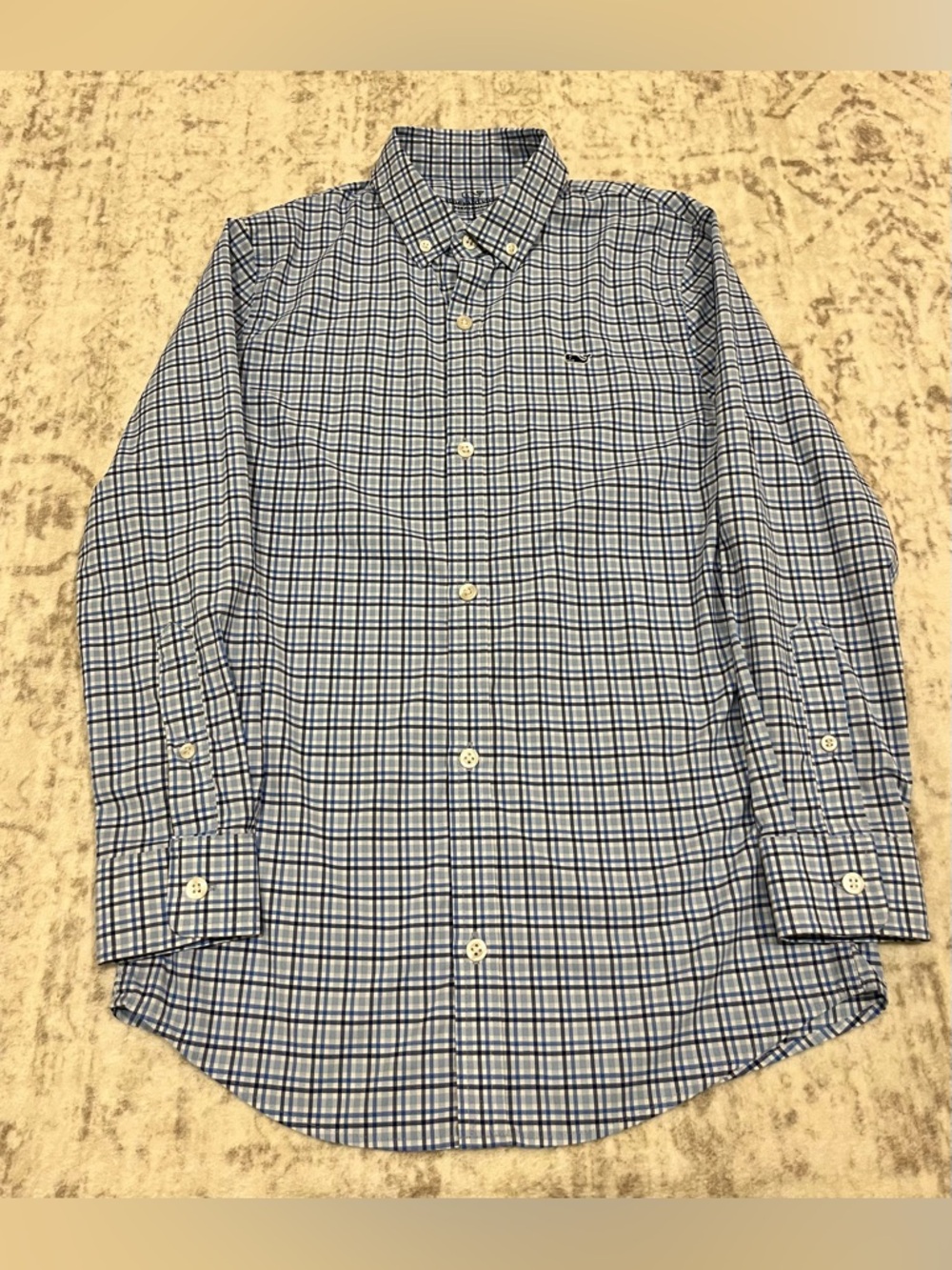 Vineyard Vines Boys Small 8/10 Performance Button Down Blue Plaid VGUC